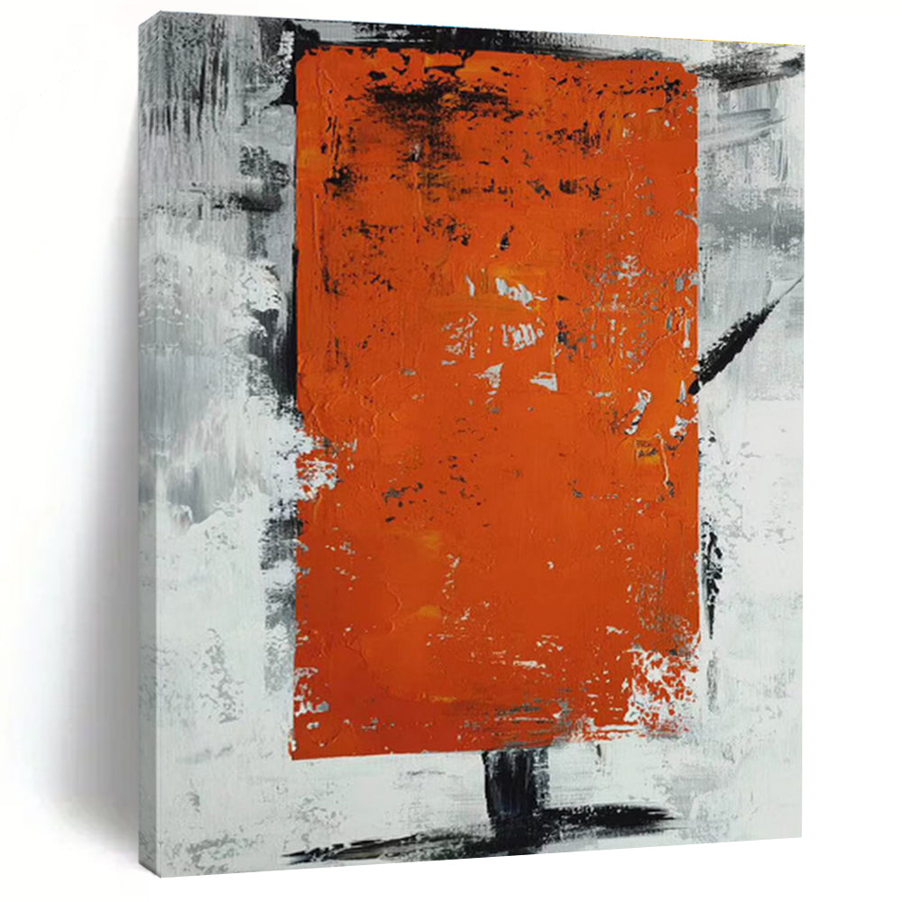 Hand Painted Art Orange & Gray Textured Abstract Geometric Block Art HS403