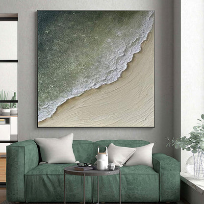 Hand Painted Art Green, Beige, and White Textured Abstract Landscape HS674
