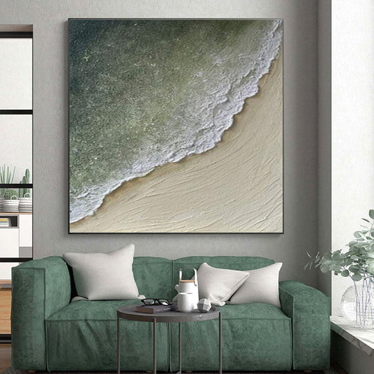 Hand Painted Art Green, Beige, and White Textured Abstract Landscape HS674
