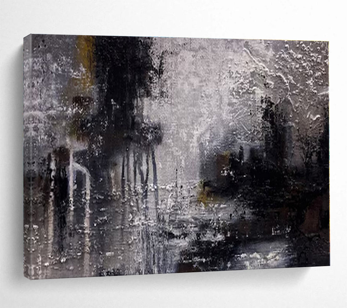 Gray, Black, White Abstract Cityscape Painting, Abstract Acrylic Art WB007