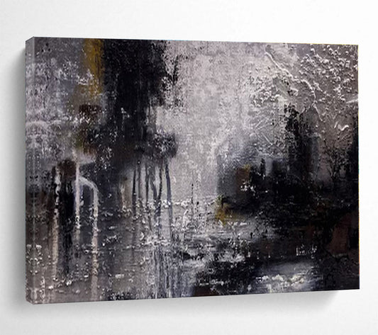 Gray, Black, White Abstract Cityscape Painting, Abstract Acrylic Art WB007