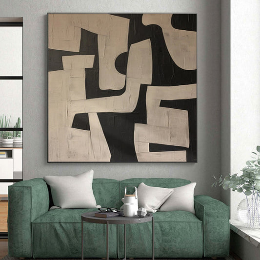 Unique Abstract Art Black & White Geometric Abstract, Large Contemporary Wall Art HS316