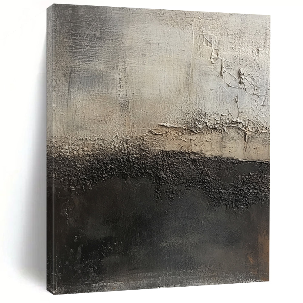 Hand-Painted Black and Gray Textured Abstract Landscape Art HS185