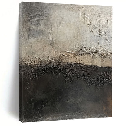 Hand-Painted Black and Gray Textured Abstract Landscape Art HS185