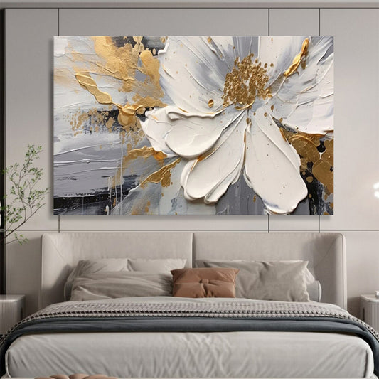 White, Gray, Gold Abstract Floral Art For Sale WB394