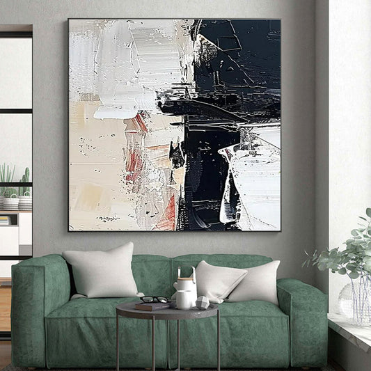 Cool Abstract Paintings Black, White, and Beige Dynamic Abstract Painting On Canvas HS820