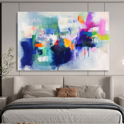 Contemporary Abstract Painting with Bright Colors like Pink, Orange, Blue, Green, Abstract Energetic Theme WB314