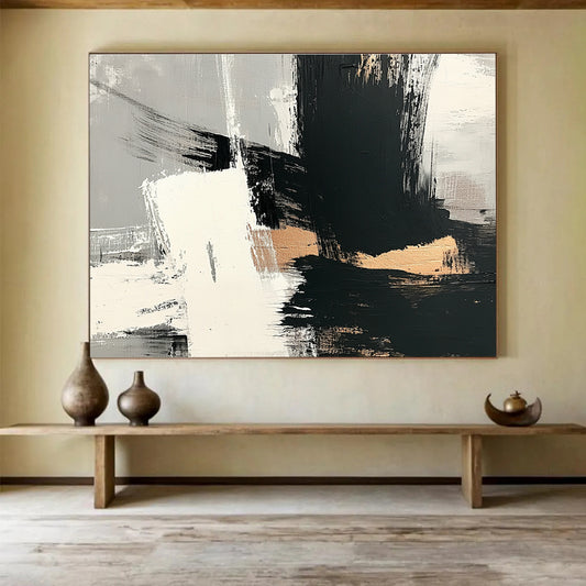 Hand Paintings with Black, White, Gold and Gray Colors, Minimalist Abstract Theme WB328