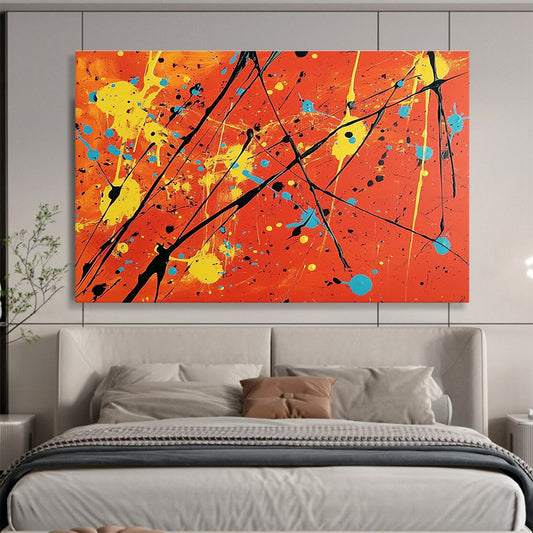 Big Size Orange, Yellow, Blue, and Black Splatter Abstract Art WB255