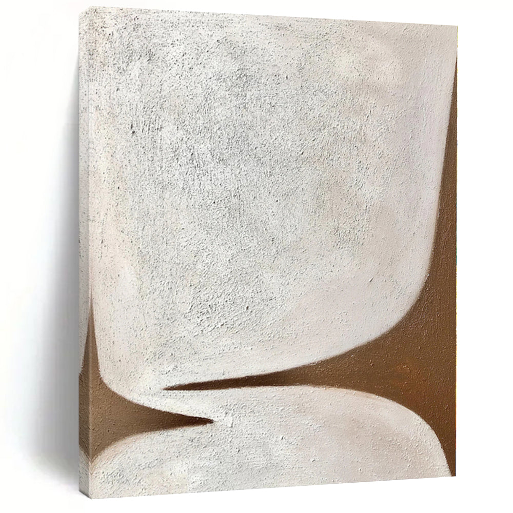 Hand-Painted White and Brown Abstract Shape Painting For Sale HS039