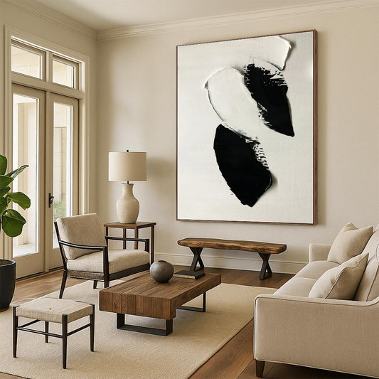 Black and White Textured Abstract Acrylic Painting HS564