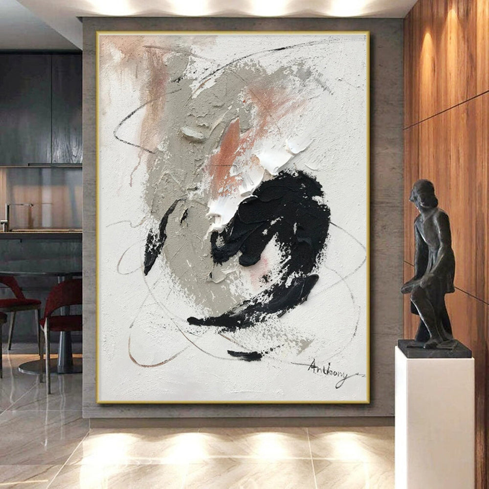 Hand Painted Art with Gray, Black, White and Beige Colors, Textured Abstract Theme HS473