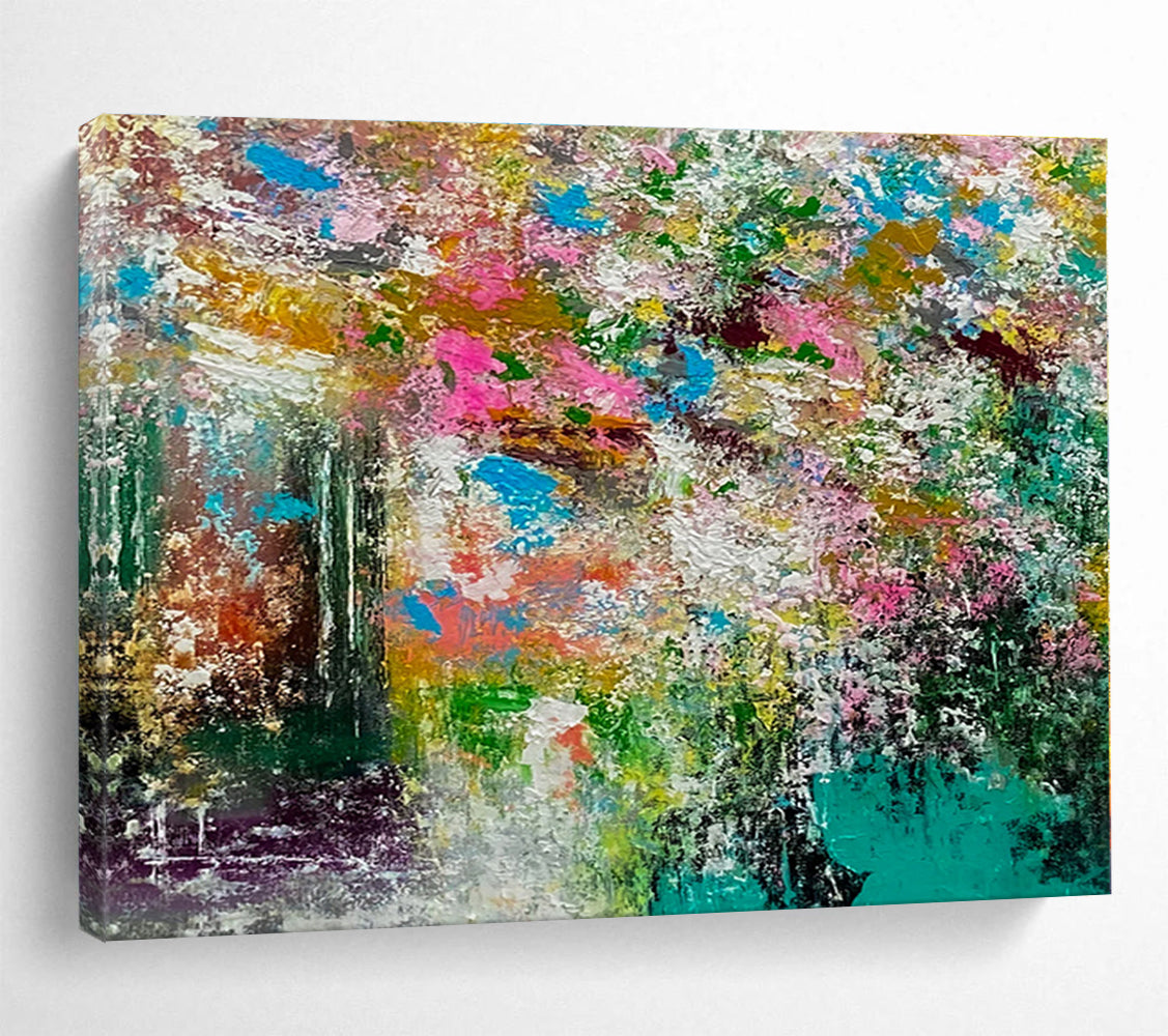 Huge Size Teal, Green and Red Abstract Fluid Painting WB160