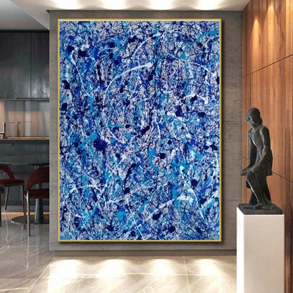 Cool Abstract Paintings Blue, White, and Black Splatter Abstract Art HS605