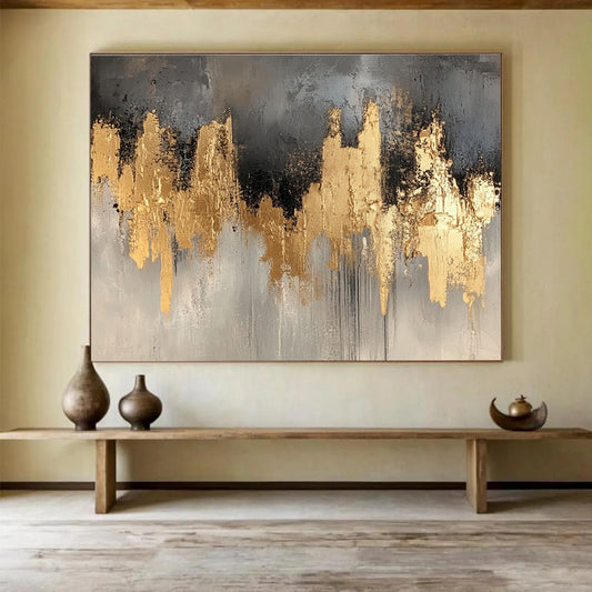 Big Size Gray, Gold, and Black Abstract Cityscape - Acrylic Painting WB296