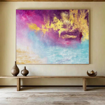 Purple, Pink, Gold, Blue Abstract Fluid Landscape Acrylic Painting WB012