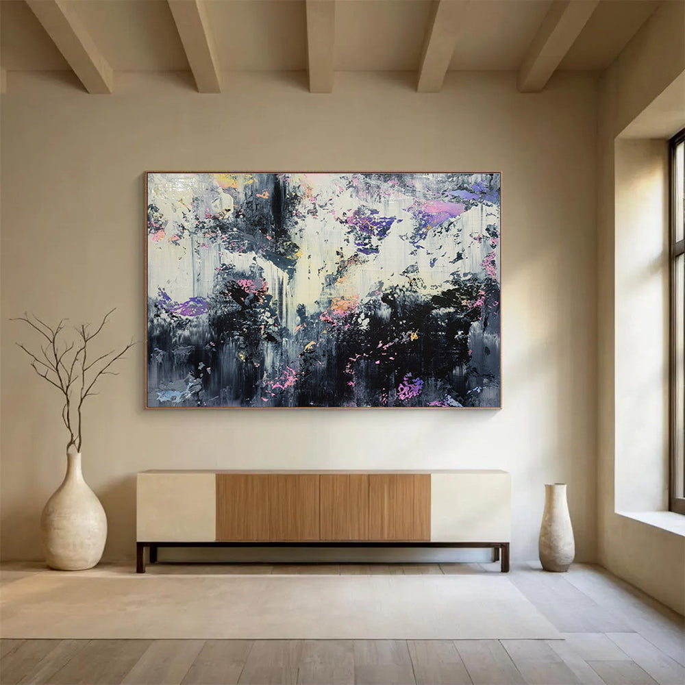 Black, White, Purple, Pink Abstract Drip Art For Sale WB406