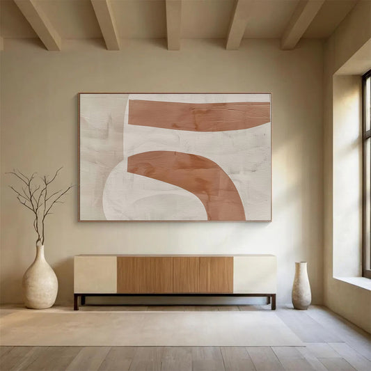 Brown, White Abstract Painting – Geometric Acrylic Art WB050