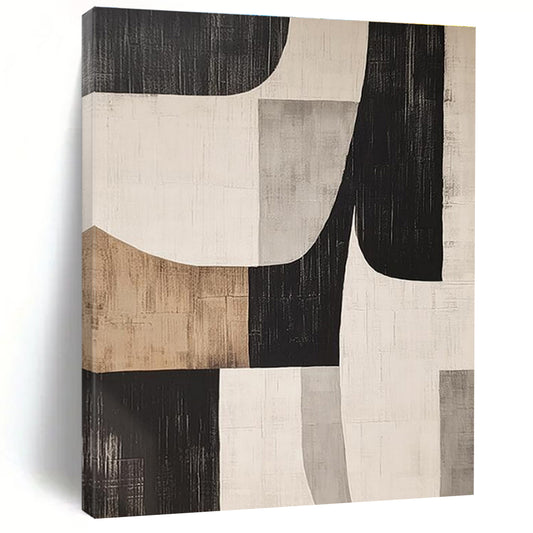 Unique Abstract Art Black, Beige, and Gray Geometric Abstract Art HS763