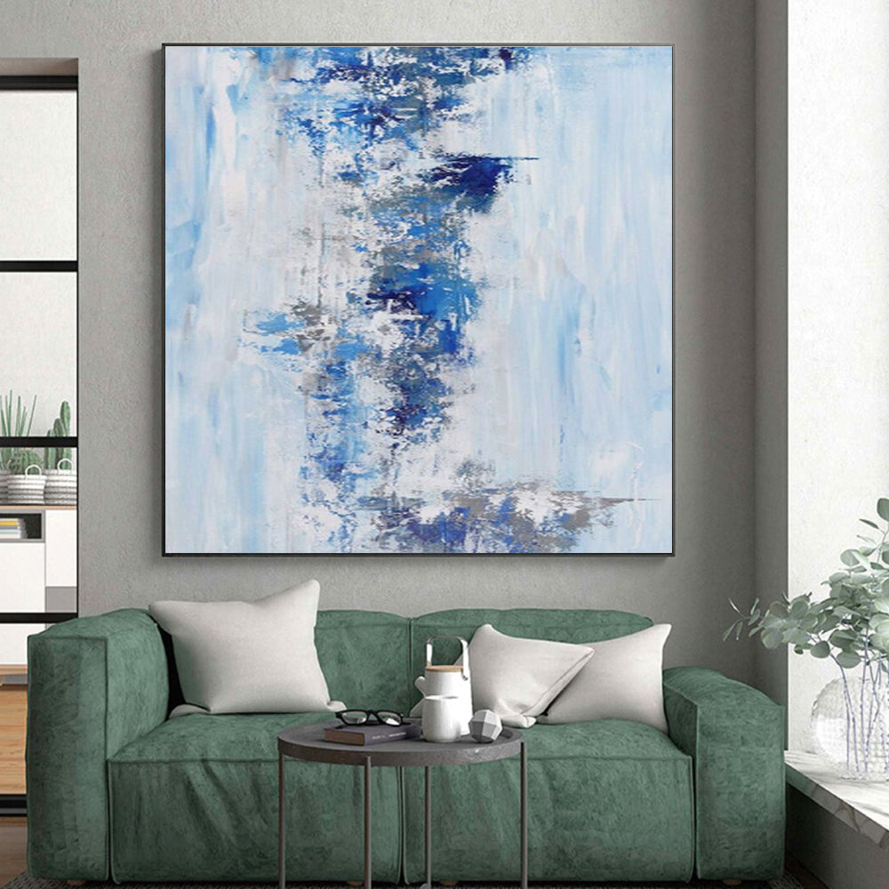 Hand Painted Art Blue & Gray Textured Abstract, Acrylic Modern Art Paintings HS294