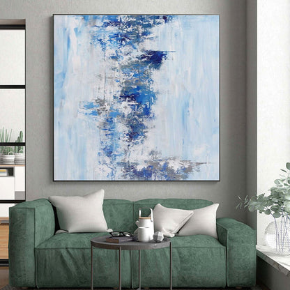Hand Painted Art Blue & Gray Textured Abstract, Acrylic Modern Art Paintings HS294