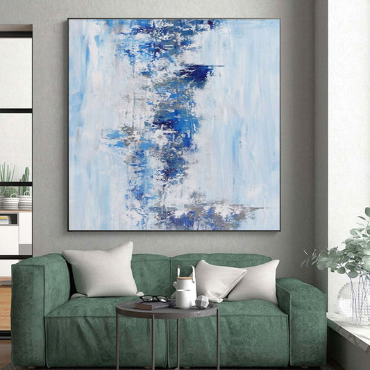 Hand Painted Art Blue & Gray Textured Abstract, Acrylic Modern Art Paintings HS294