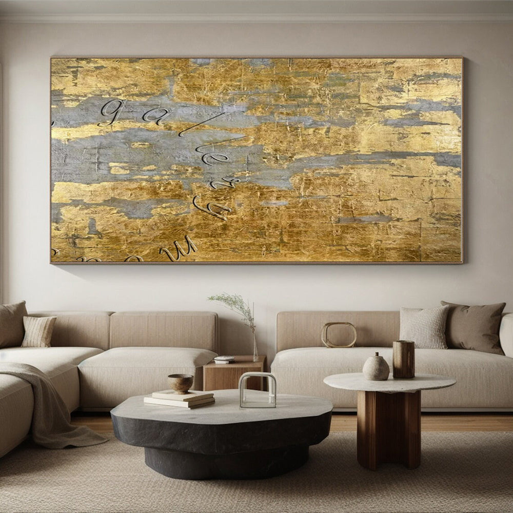 Unique Abstract Art Gold and Gray Textured Abstract Painting HS606