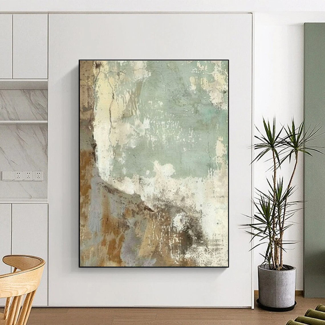 Handmade Art Beige, Green, and Brown Textured Abstract Art HS738