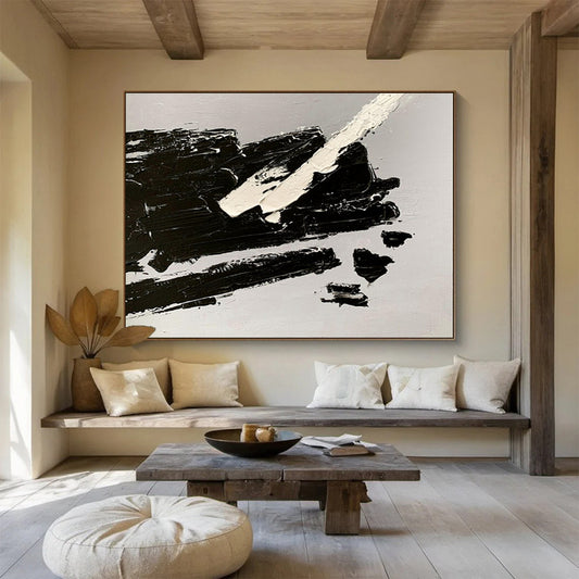 Oversized Canvas Art Black and White Abstract Textured Painting WB073