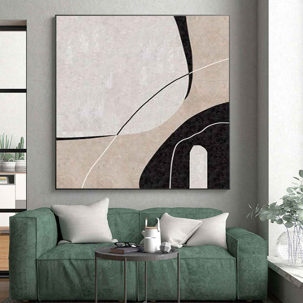 Minimalist Canvas Art Black, Beige, and White Organic Abstract Art HS681