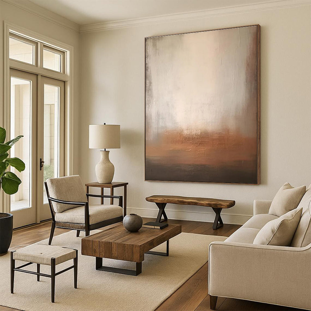 Minimalist Canvas Art with Beige, Brown and Gray Colors, Abstract Landscape Theme HS480