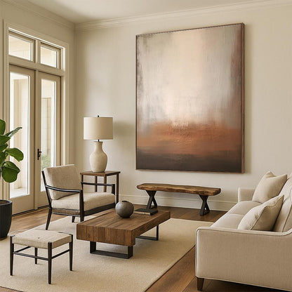 Minimalist Canvas Art with Beige, Brown and Gray Colors, Abstract Landscape Theme HS480