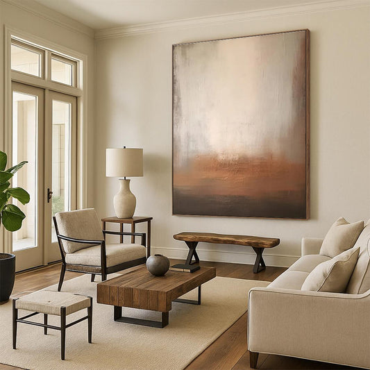 Minimalist Canvas Art with Beige, Brown and Gray Colors, Abstract Landscape Theme HS480