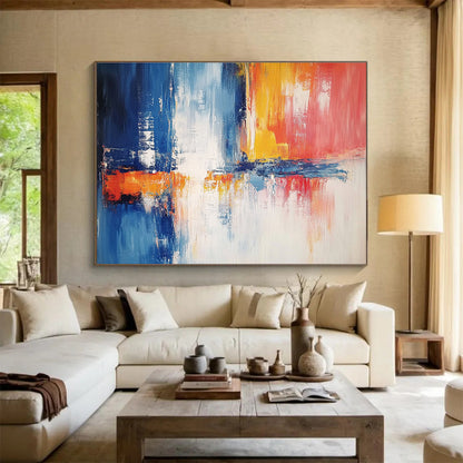 Contemporary Abstract Painting with Blue, Orange, Red and White Colors, Urban Reflection Theme WB301