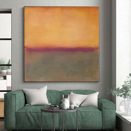 Hand-Painted Orange and Gray Abstract Color Field Painting For Sale HS101