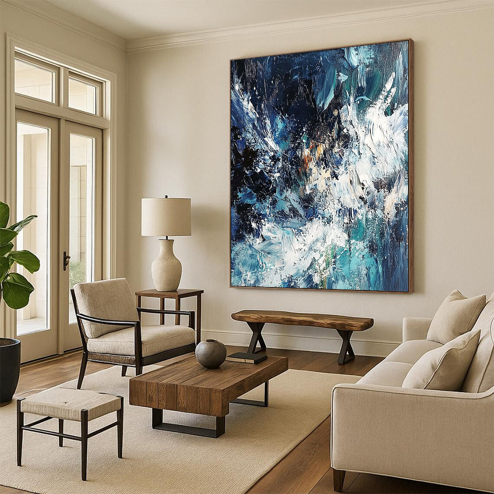 Acrylic Modern Art Paintings Blue Abstract Seaside Painting For Sale HS125