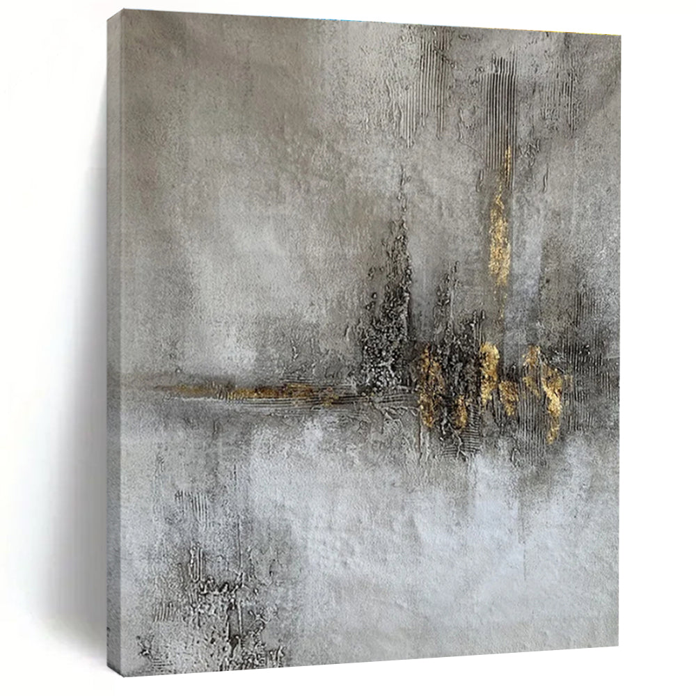 Minimalist Canvas Art Gray and Gold Textured Abstract Art HS614