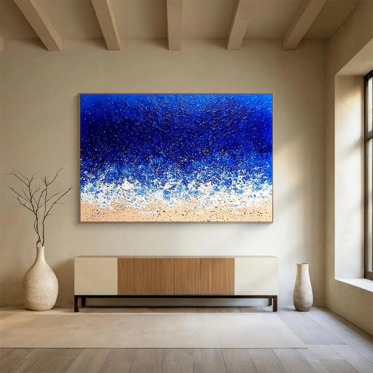 Extra Large Size Blue, White, and Beige Textured Abstract Seashore - Acrylic Painting WB285