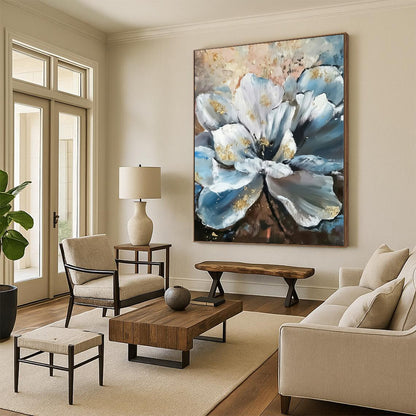 Blue, White, Gold Abstract Floral Art For Bedroom and Dining Room WS428