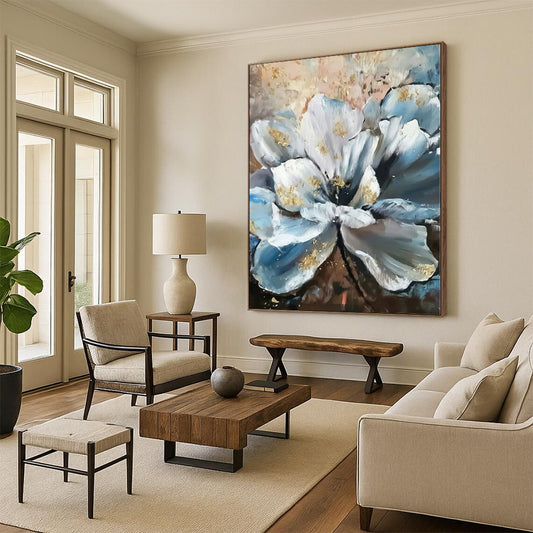 Blue, White, Gold Abstract Floral Art For Bedroom and Dining Room WS428