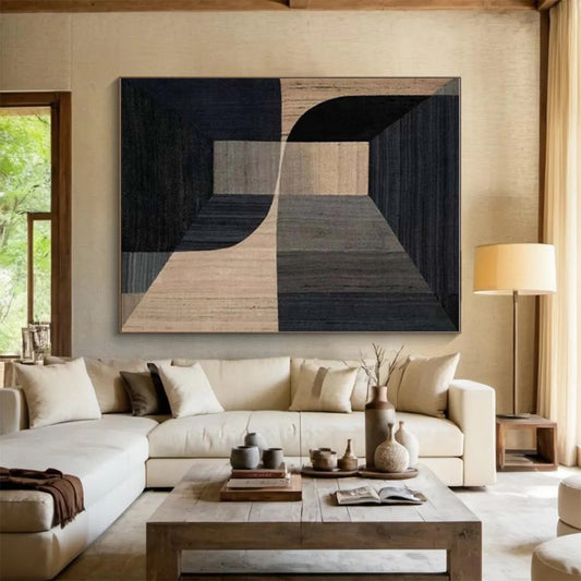 Gaint Canvas Art Black & Beige Geometric Abstract, Oversized Abstract Wall Art HS323