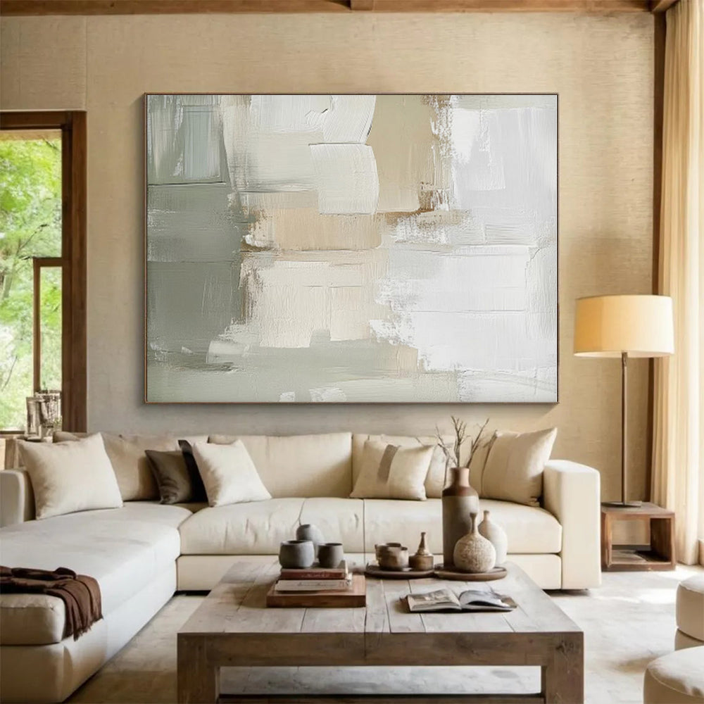 Handmade Art Beige & Gray Textured Abstract, Minimalist Canvas Art HS449