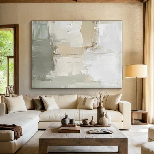 Handmade Art Beige & Gray Textured Abstract, Minimalist Canvas Art HS449