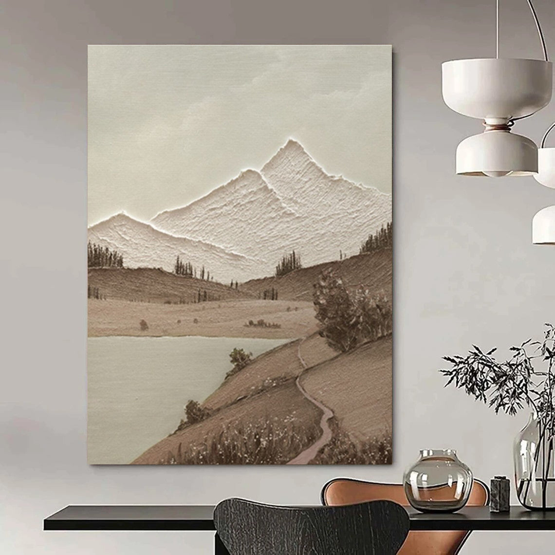 Brown, White Abstract Landscape Art For Living Room and Study WS448