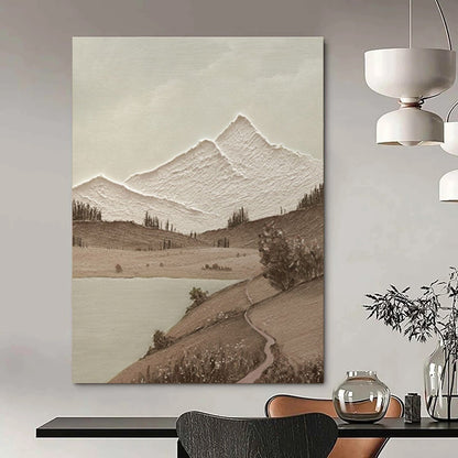 Brown, White Abstract Landscape Art For Living Room and Study WS448