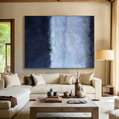 Large Contemporary Wall Art Blue and Gray Textured Abstract Landscape HS612