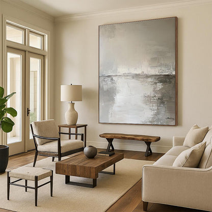 Gray and White Textured Abstract Seaside Painting For Sale Online WS487