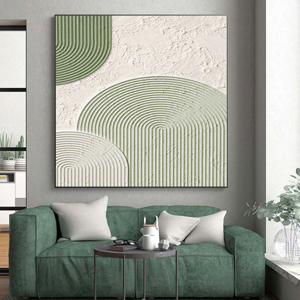 Large Size Green and White Abstract Geometric Shape Painting For Sale HS074