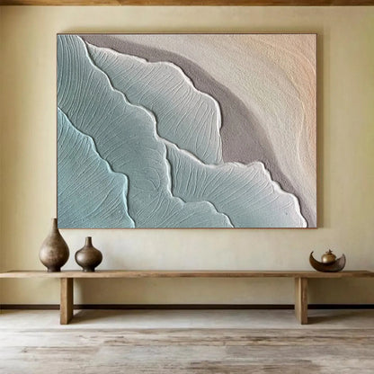 Hand Painted Art: Teal and Beige Textured Geometric Abstract Painting WB342