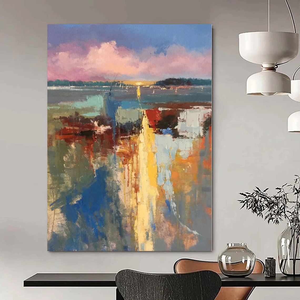 Multicolor Abstract Landscape Art For Living Room and Sunroom WS427
